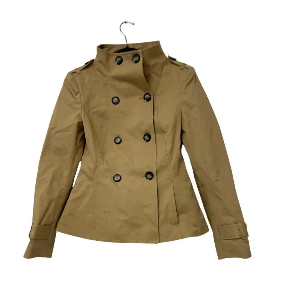 Zara Womens Double Breasted Trench Coat XS Light Brown High Neck 2010/710 NWT